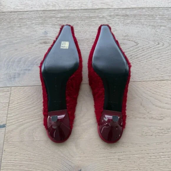 Victoria Beckham 45mm Sloan Pointed-Toe Fringed Mules - Red  Victoria Beckham 45mm Sloan pointed-toe fringed mules main image 1